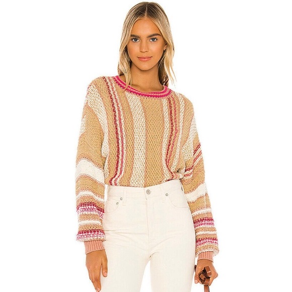 NWT XS FREE PEOPLE Show me love crop pullover sweater sweet child combo tan pink - Picture 4 of 11